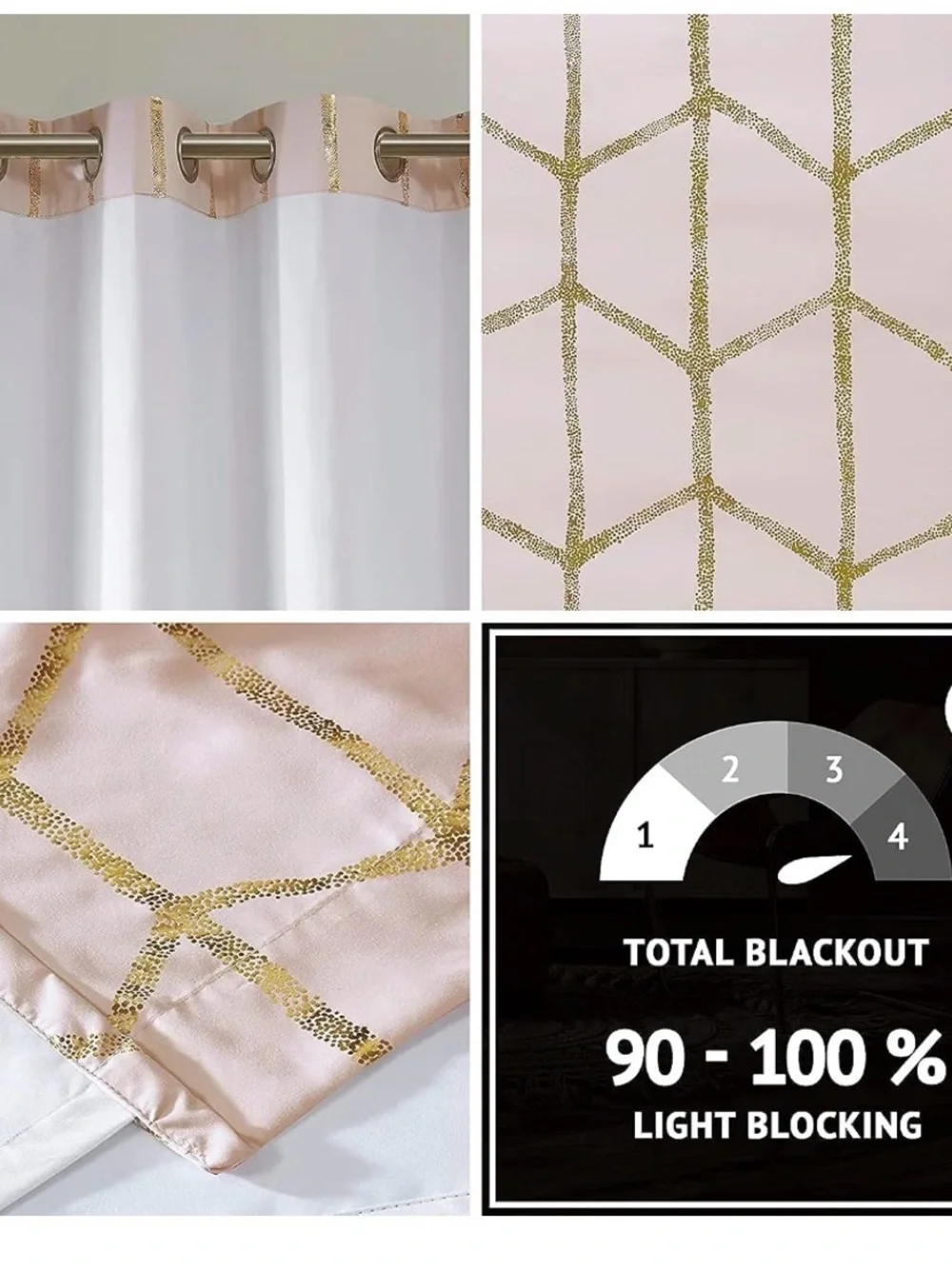 Luxe Geometric Gold-Accent Pink Grommet Curtains